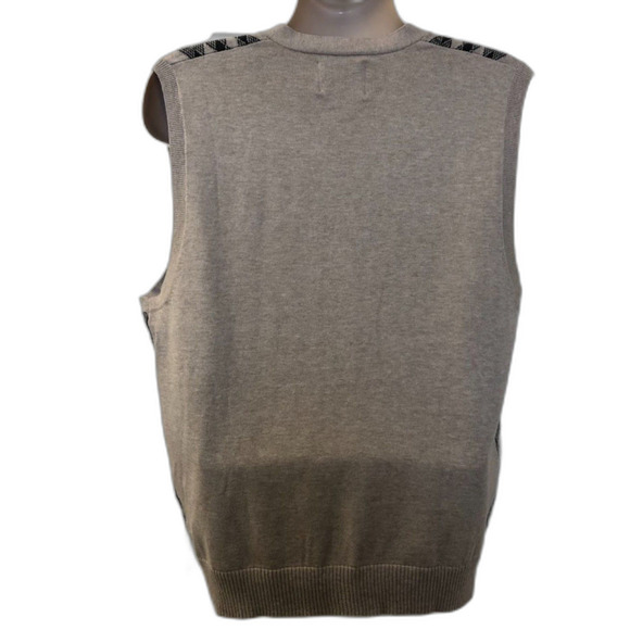 Vintage NWT Haggar Clothing Men's Argyle Sweater Vest Large Button Up Tan Black - Picture 2 of 6